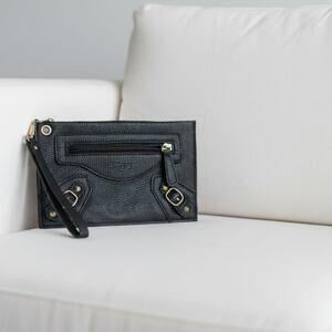 BCBG MaxAzria Faux Pebbled Leather Wristlet Clutch – Black